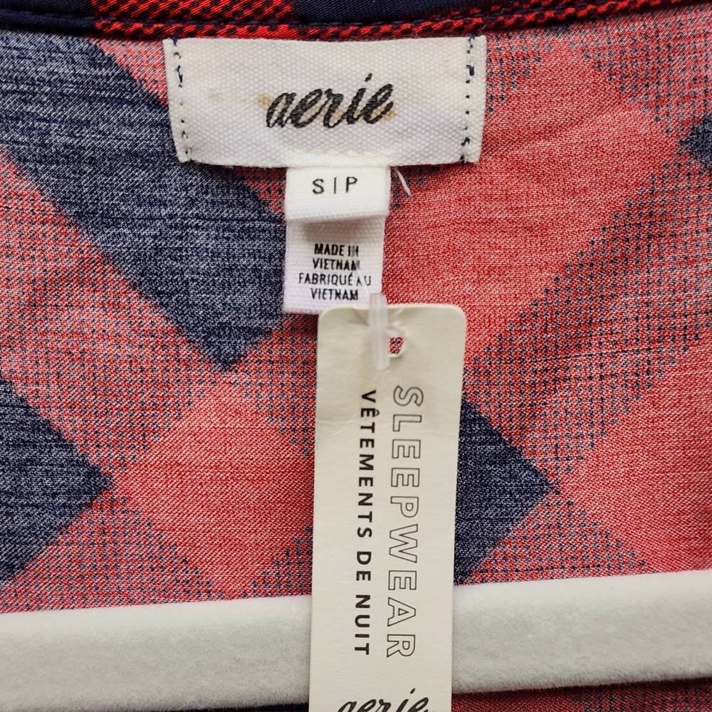 NWT Aerie Plaid Tie Front Short Sleeve Sleepwear Lounge Top Women's Small - Picture 4 of 8